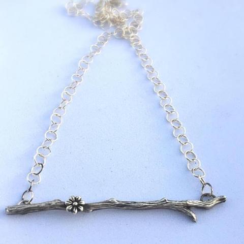 Branch Twig Necklace with Cherry Blossom - BonfireDesign