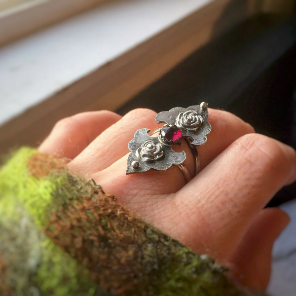 Flower Statement Ring with Garnet