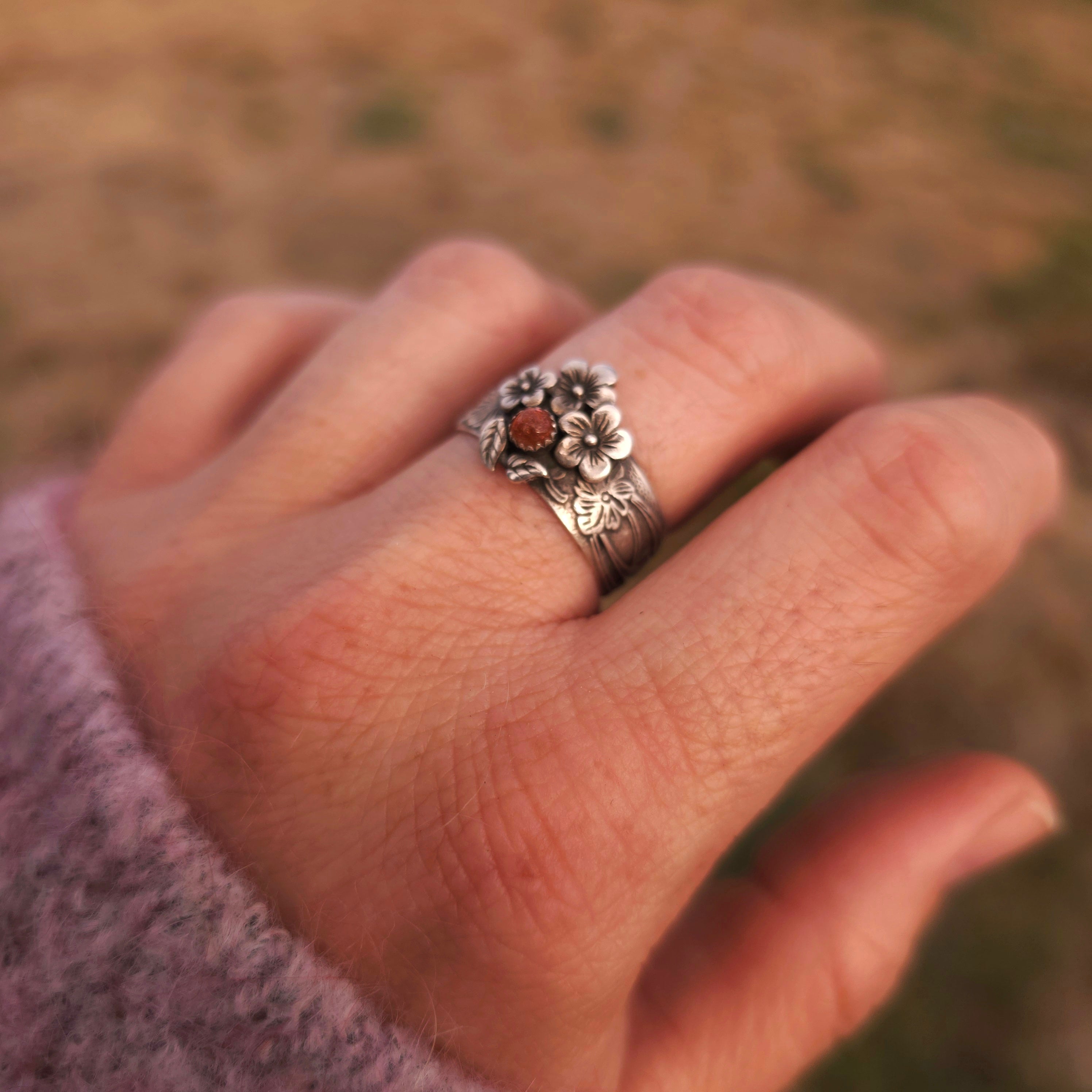 Floral Band Ring with Sunstone