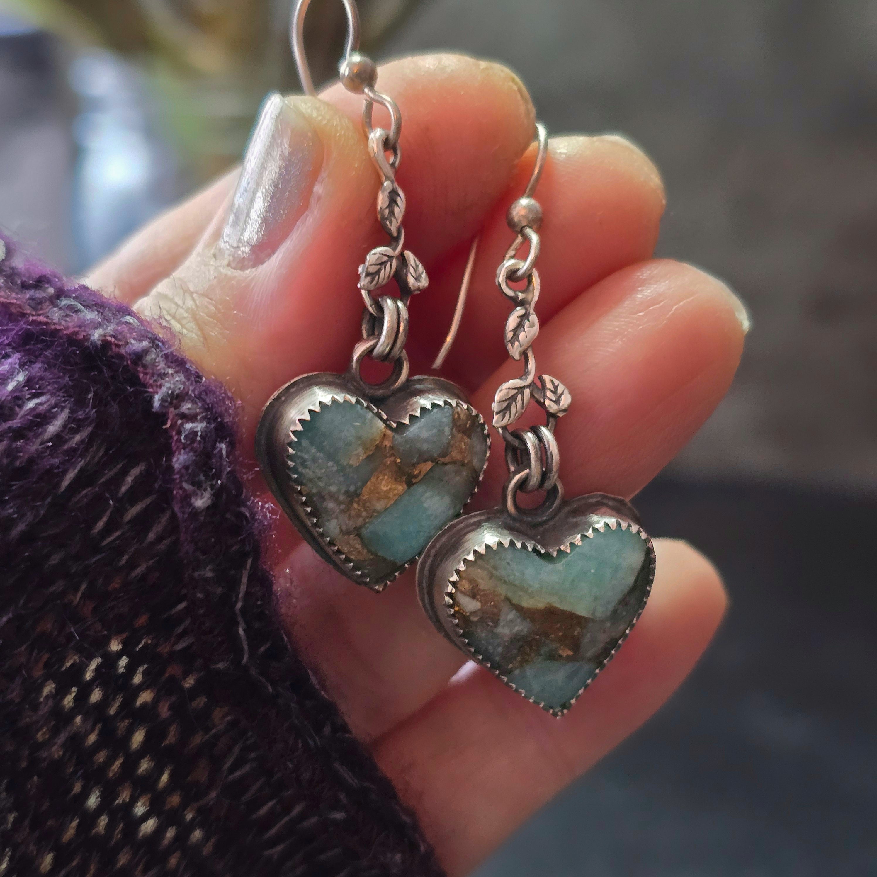 One of a Kind Amazonite Heart Dangle Earrings