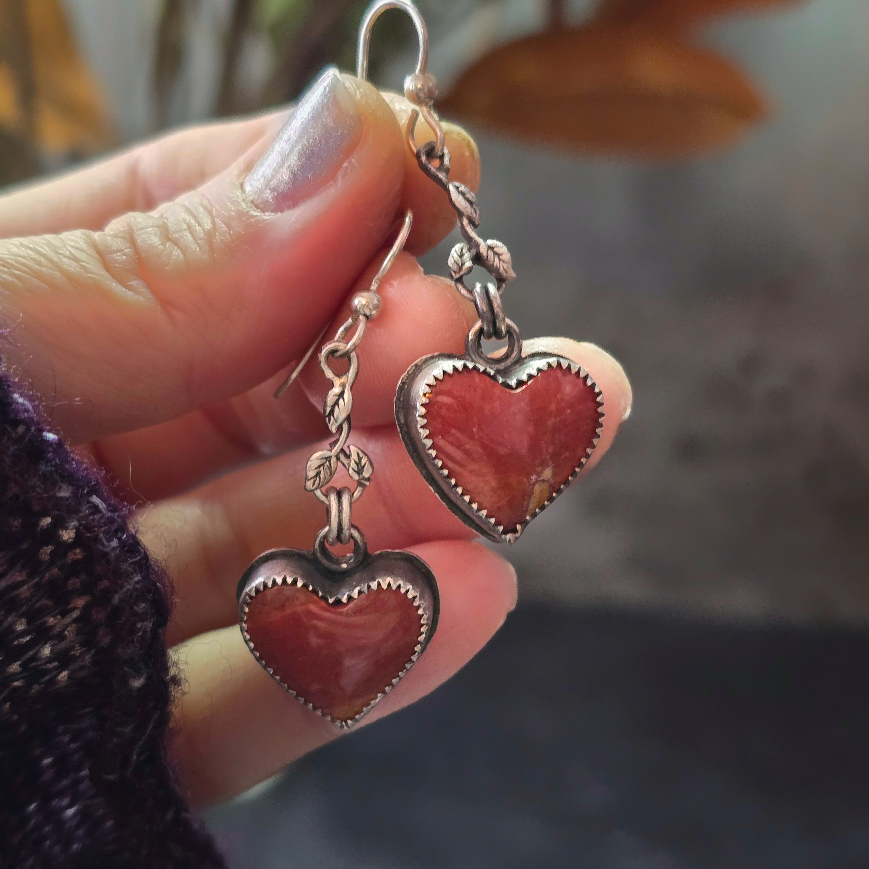 One of a Kind Red Jasper Heart Dangle Earrings