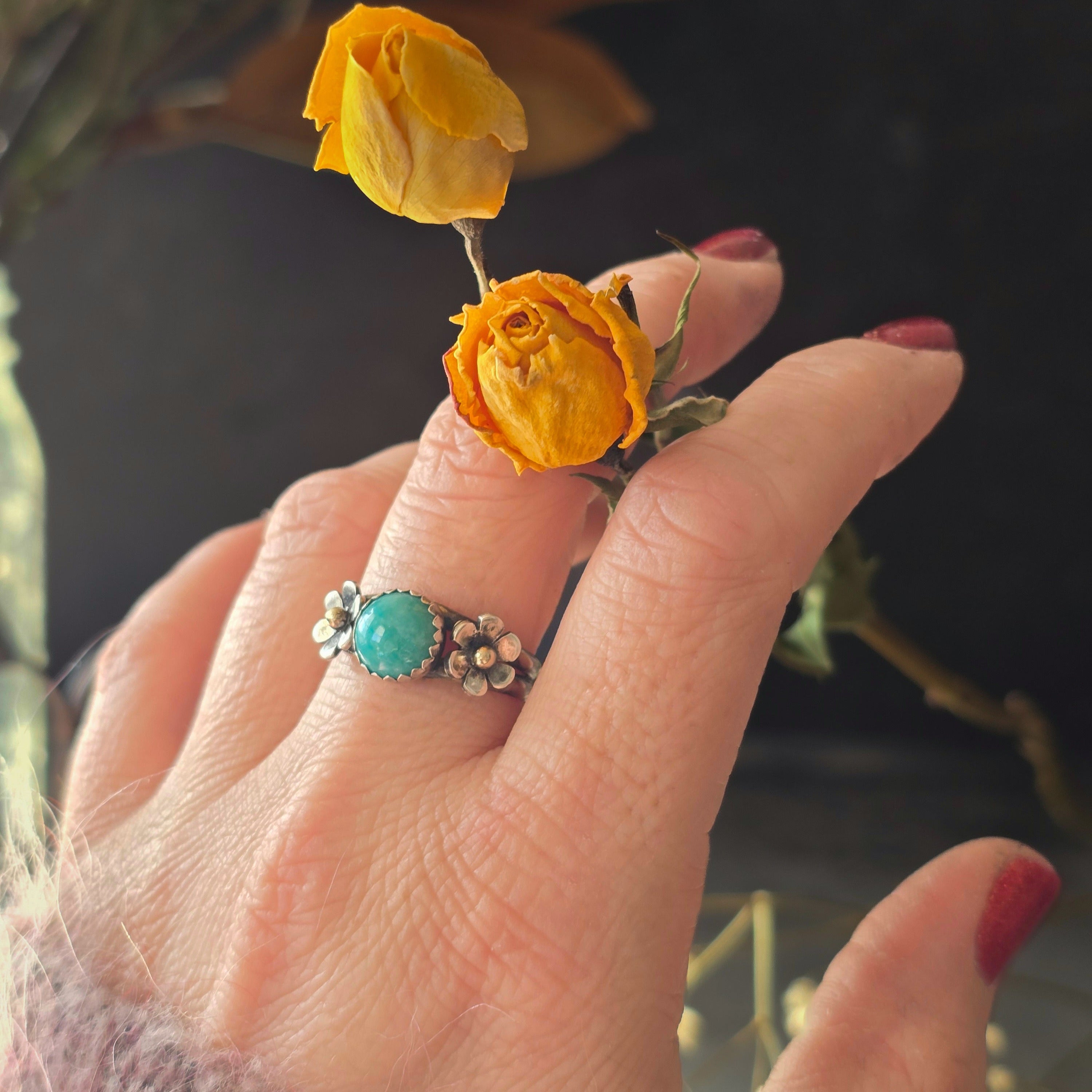 Floral Ring with Amazonite