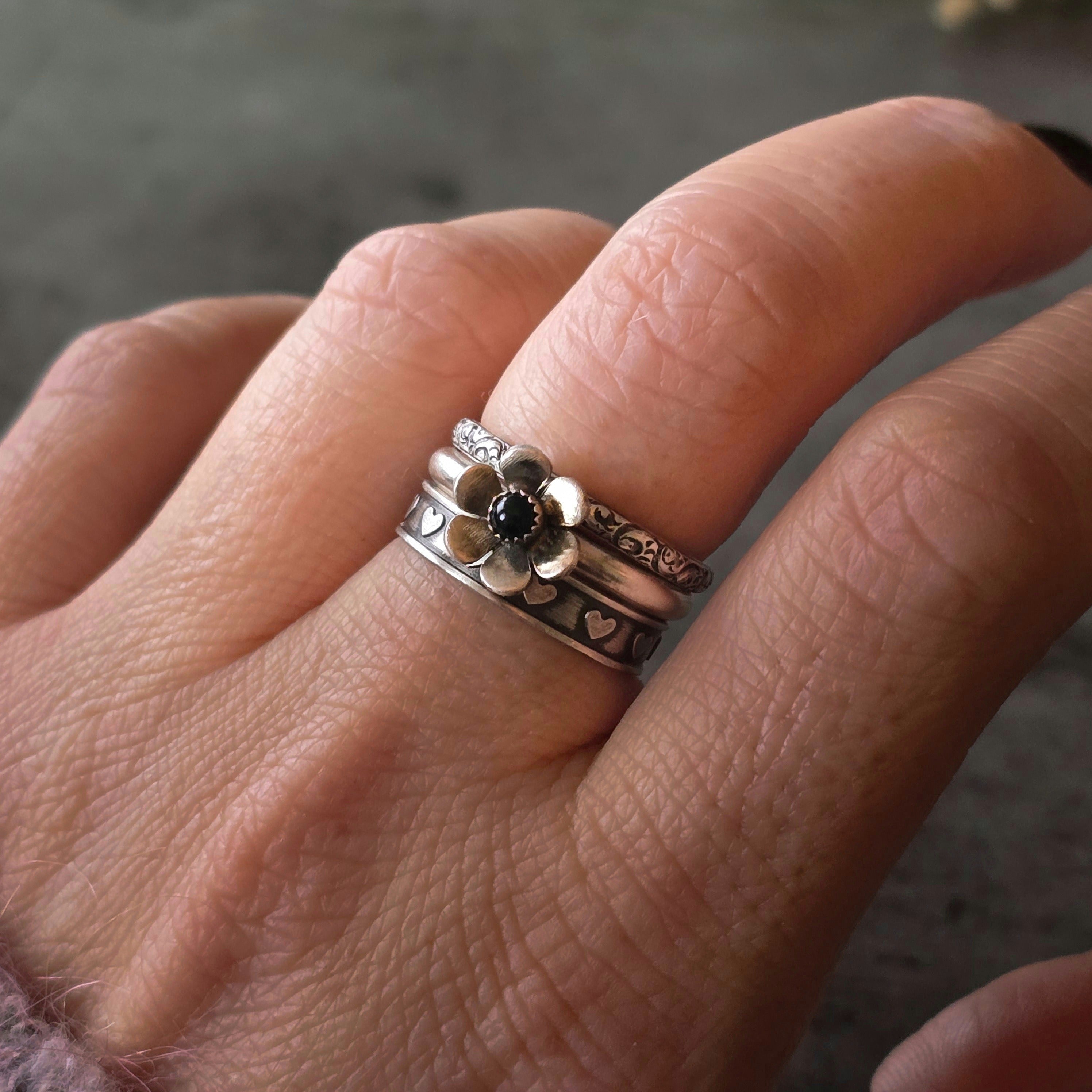 Gemstone Flower Ring with Black Onyx