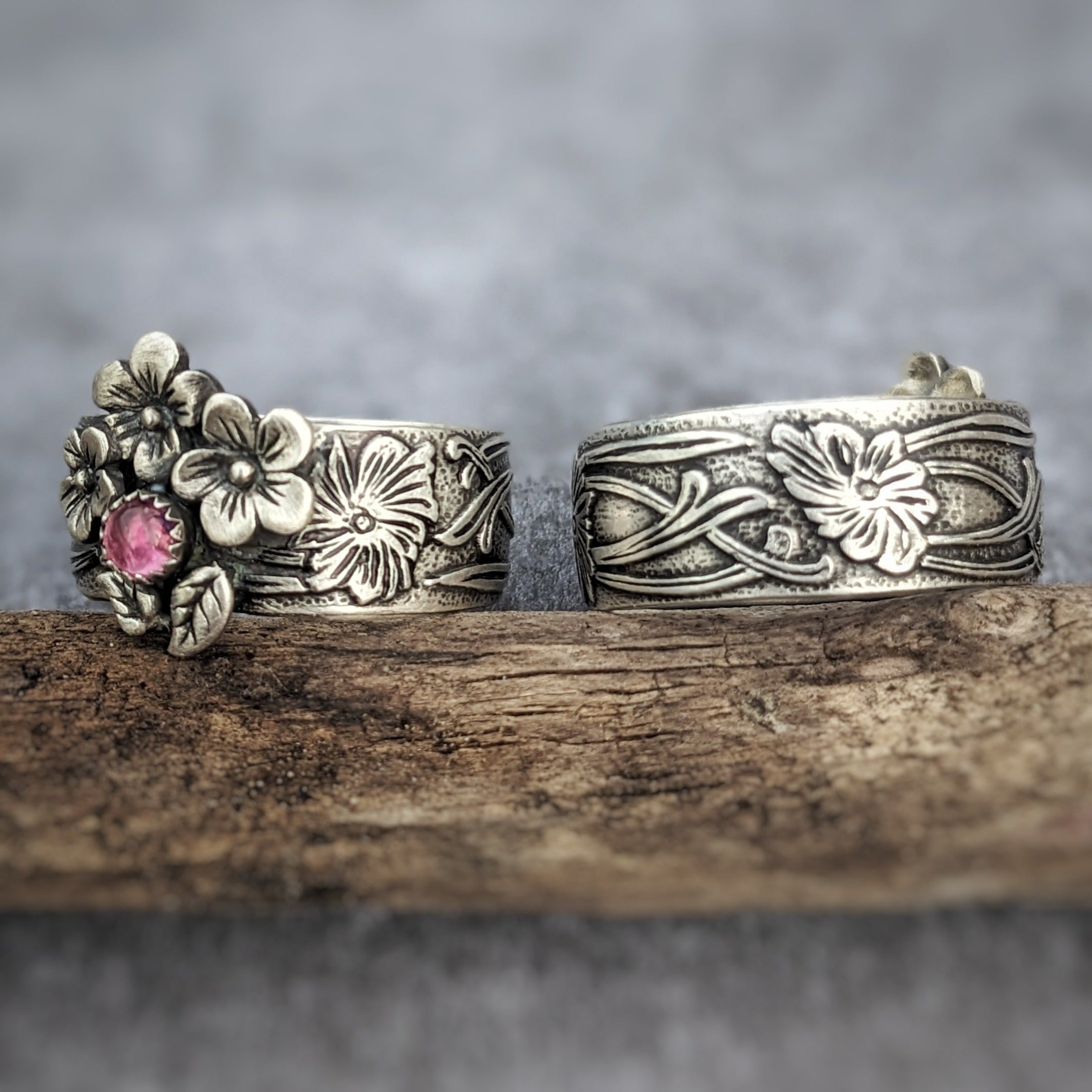 Sterling Silver Floral Ring with Pink Tourmaline