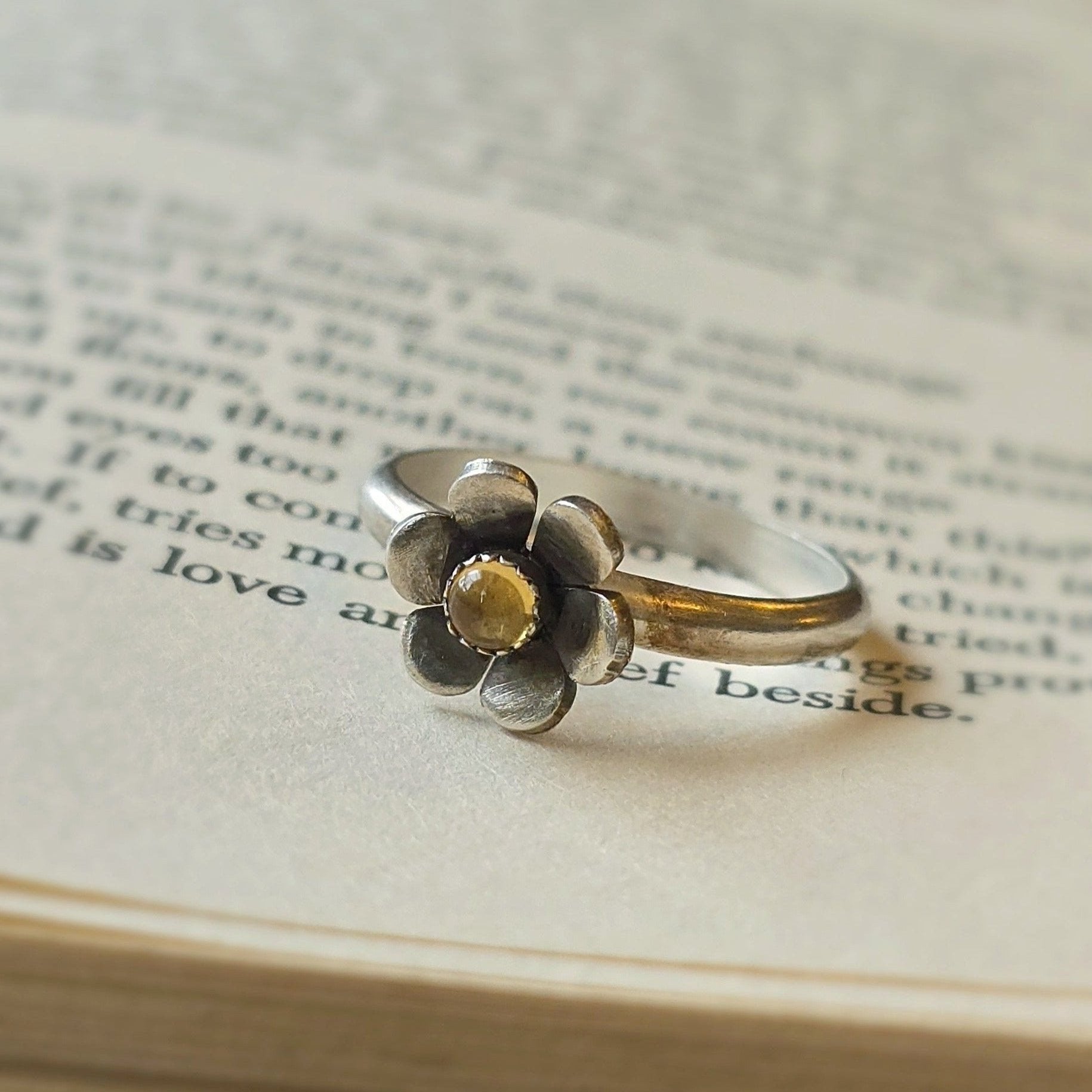 Gemstone Flower Ring with Citrine