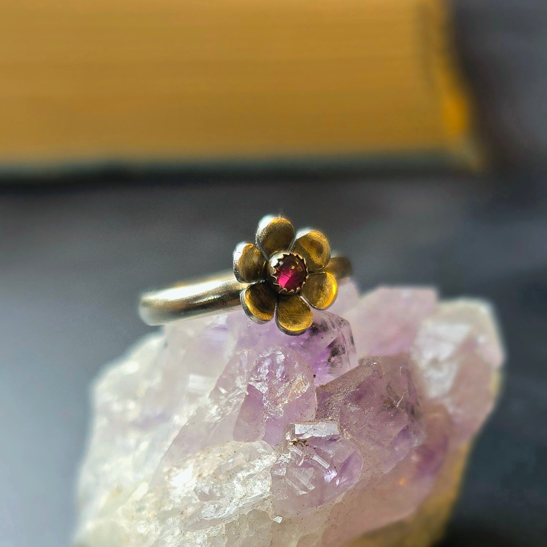 Gemstone Flower Ring with Pink Tourmaline