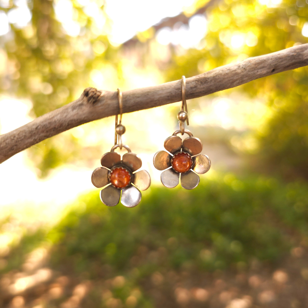 Floral Earrings with Sunstone