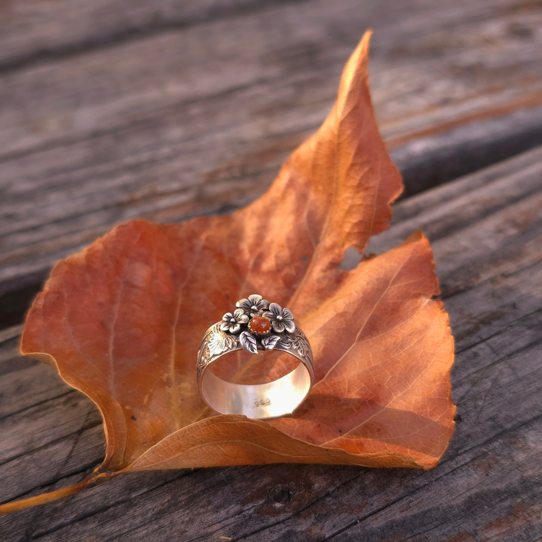 Floral Band Ring with Sunstone