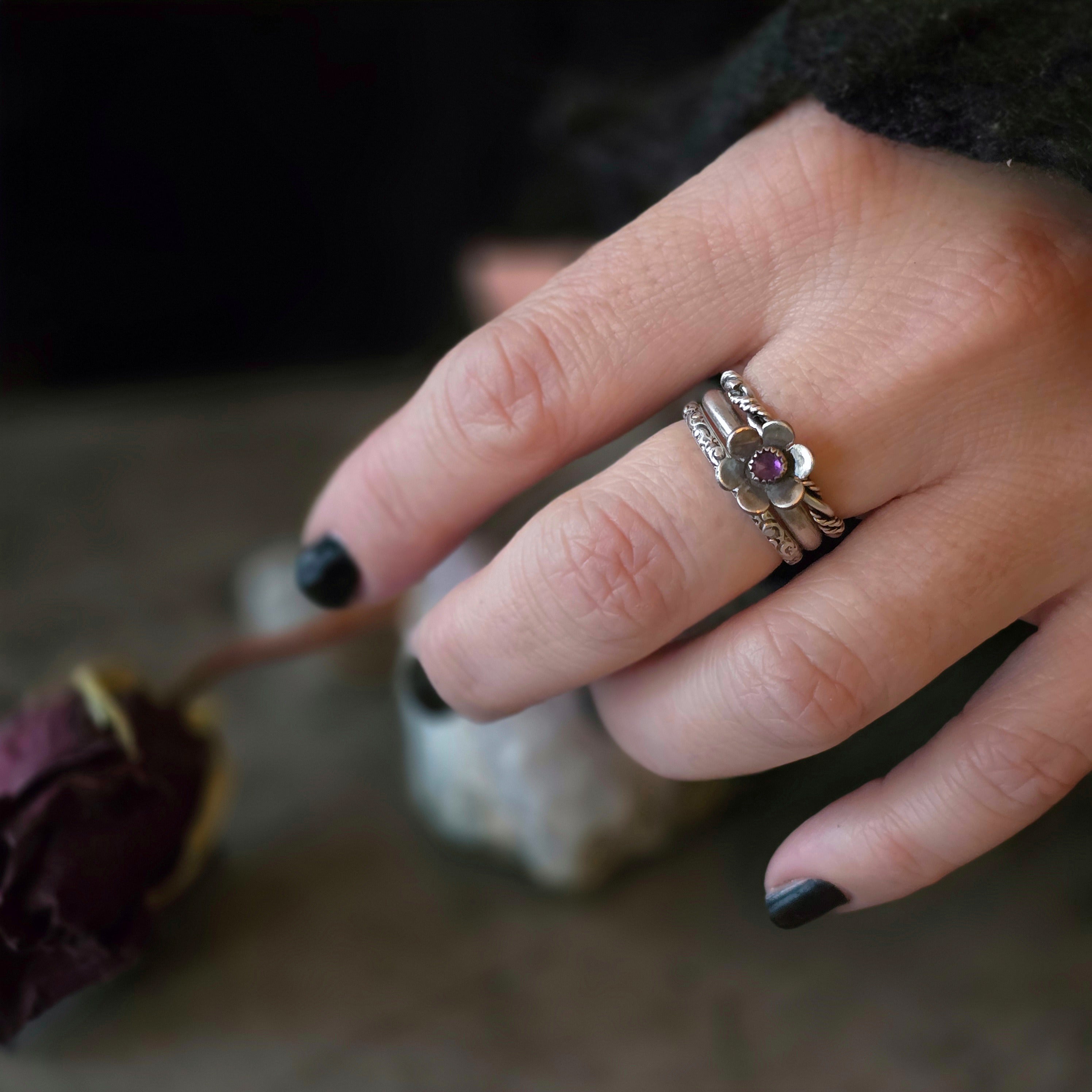 Gemstone Flower Ring with Amethyst