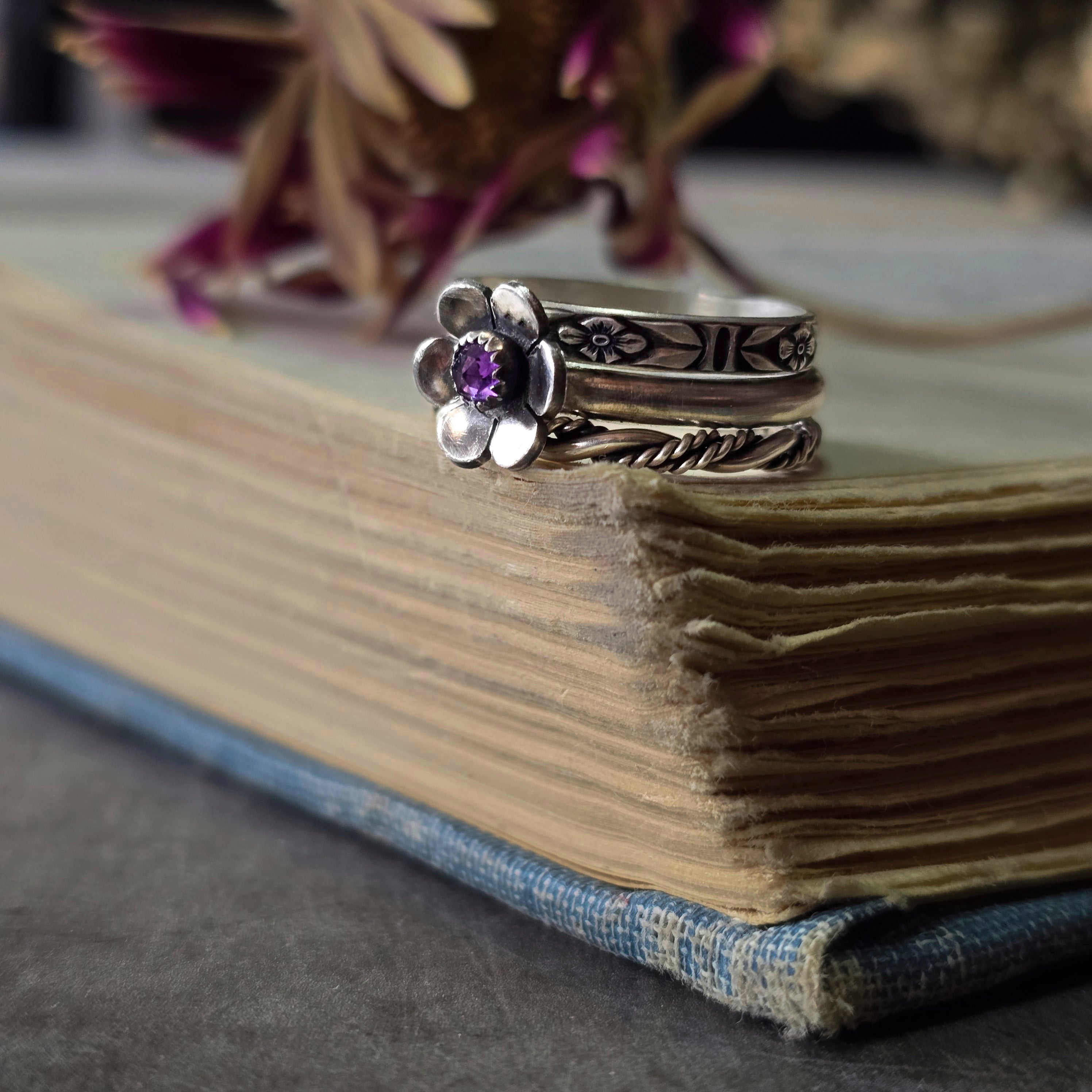 Gemstone Flower Ring with Amethyst