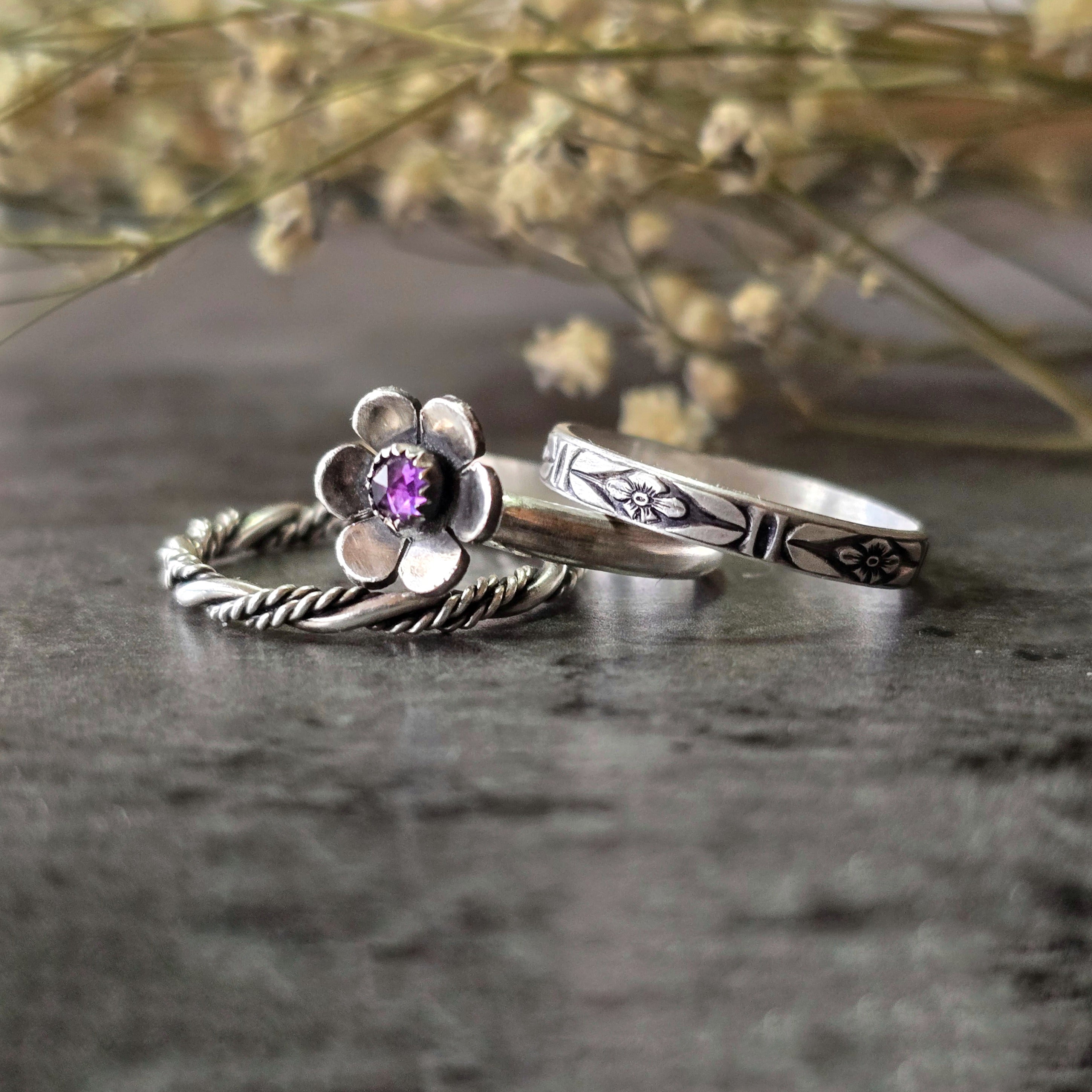 Gemstone Flower Ring with Amethyst