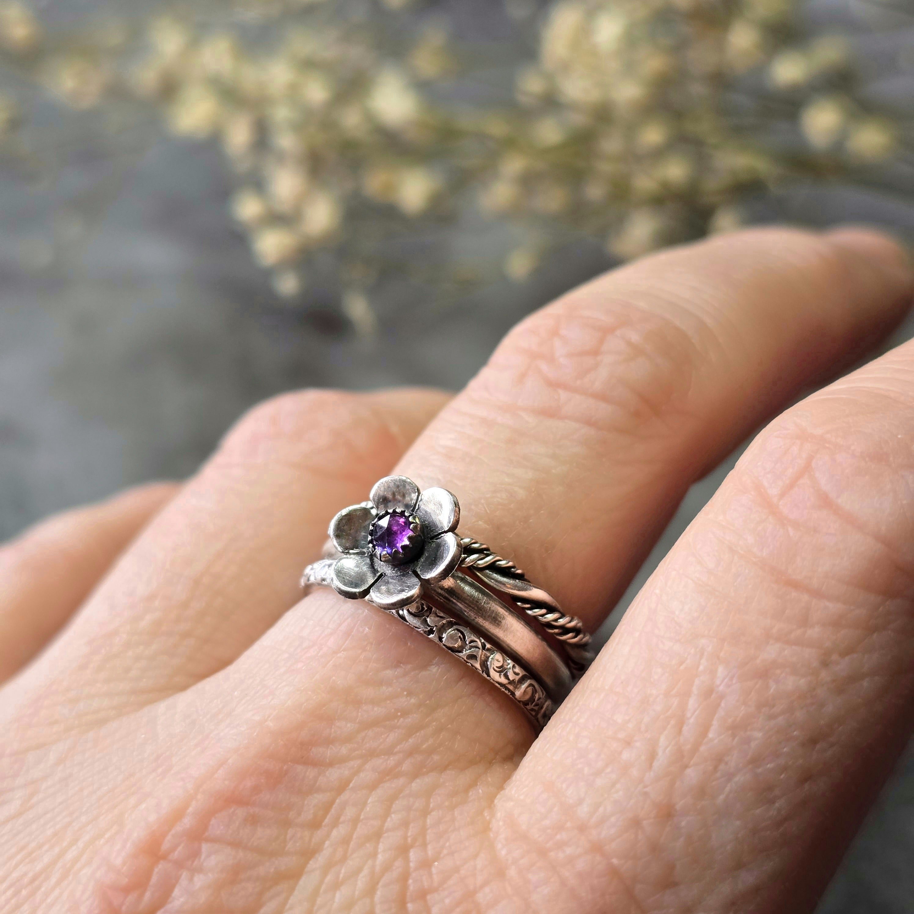 Gemstone Flower Ring with Amethyst