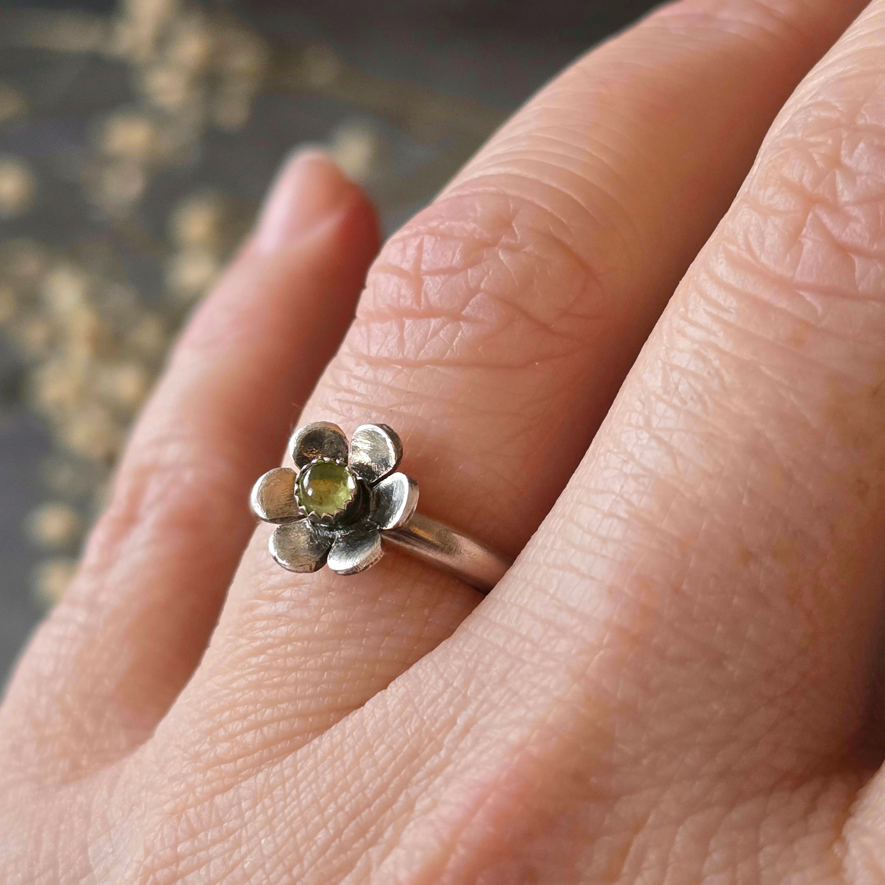 Gemstone Flower Ring with Peridot