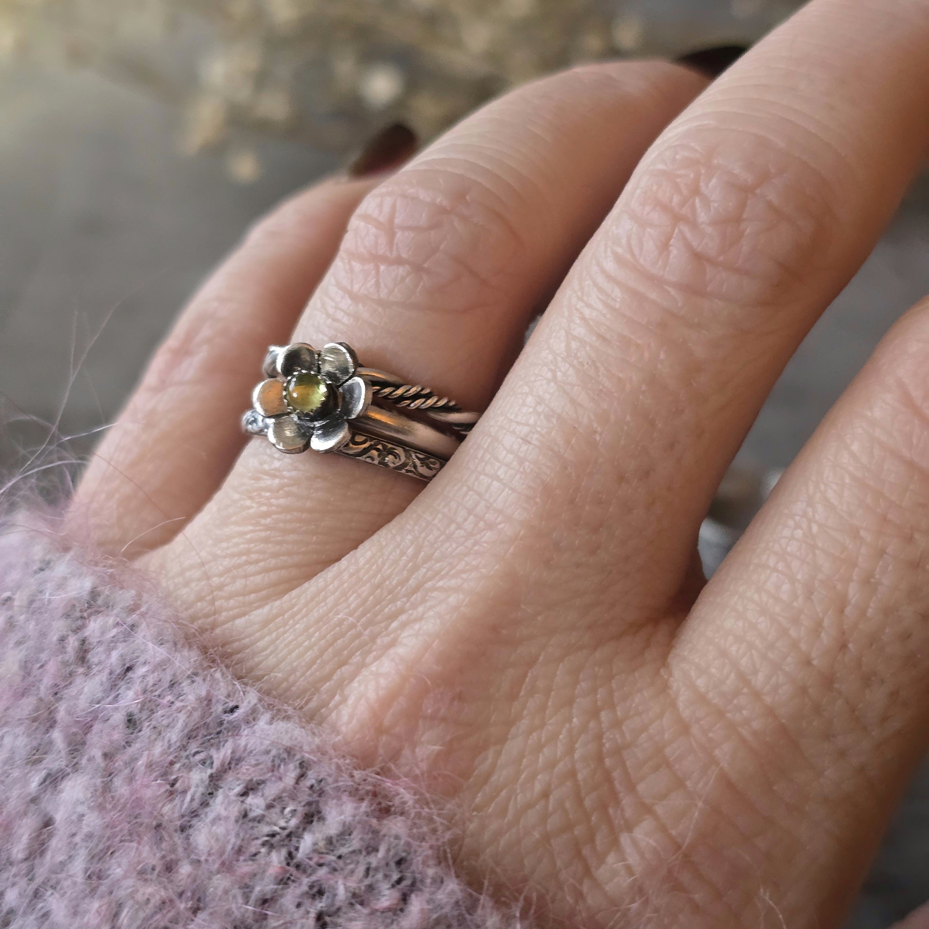 Gemstone Flower Ring with Peridot