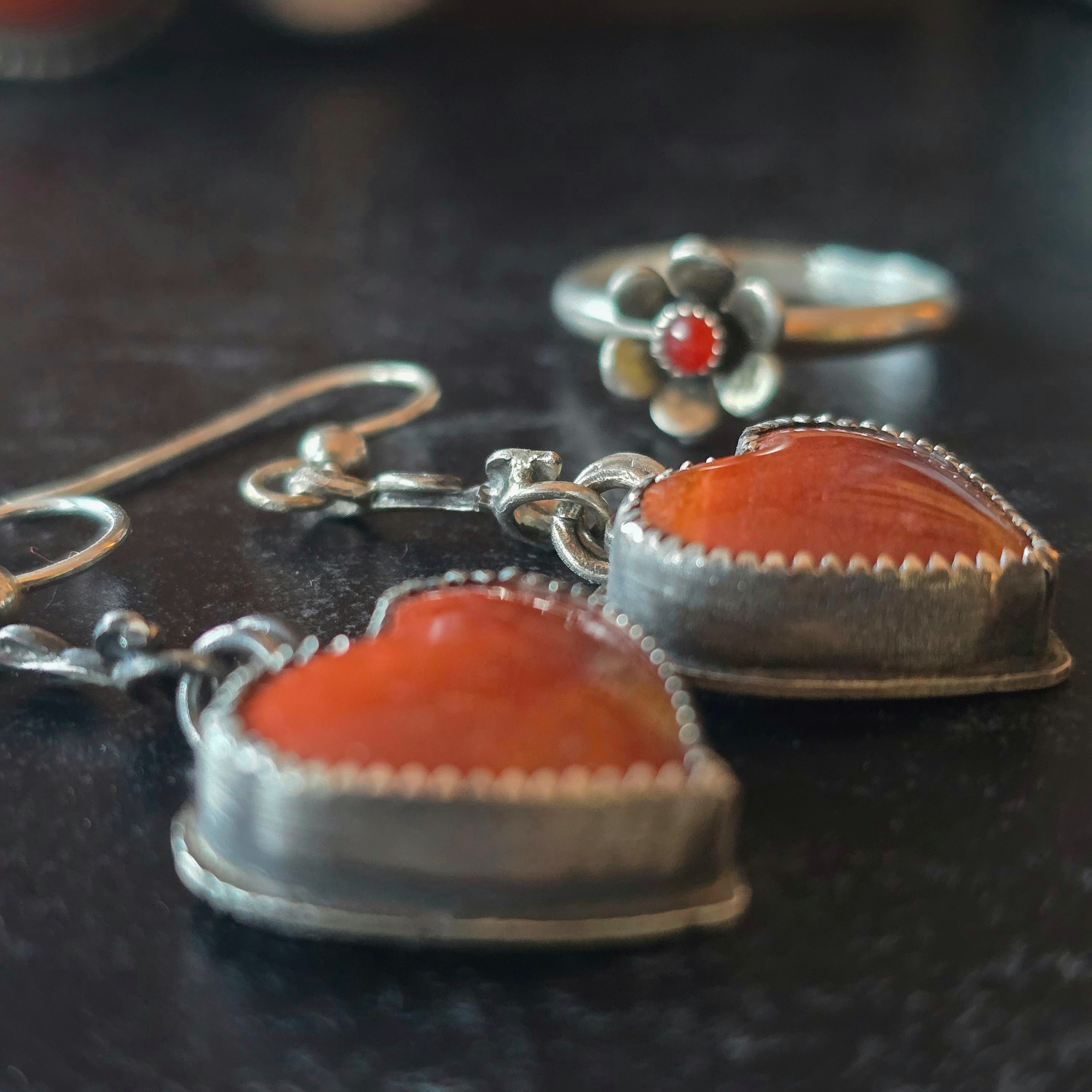 One of a Kind Red Jasper Heart Dangle Earrings