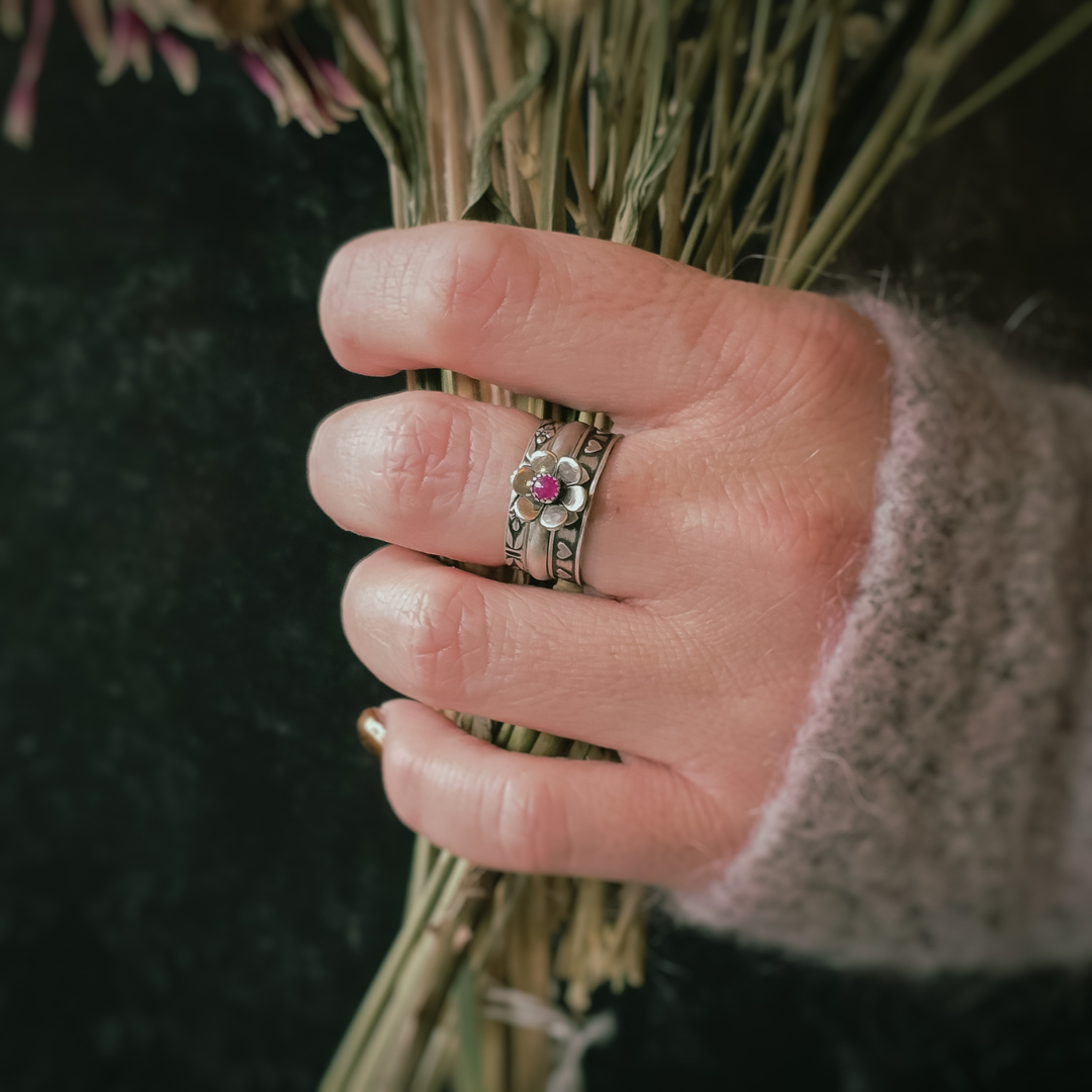 Gemstone Flower Ring with Ruby