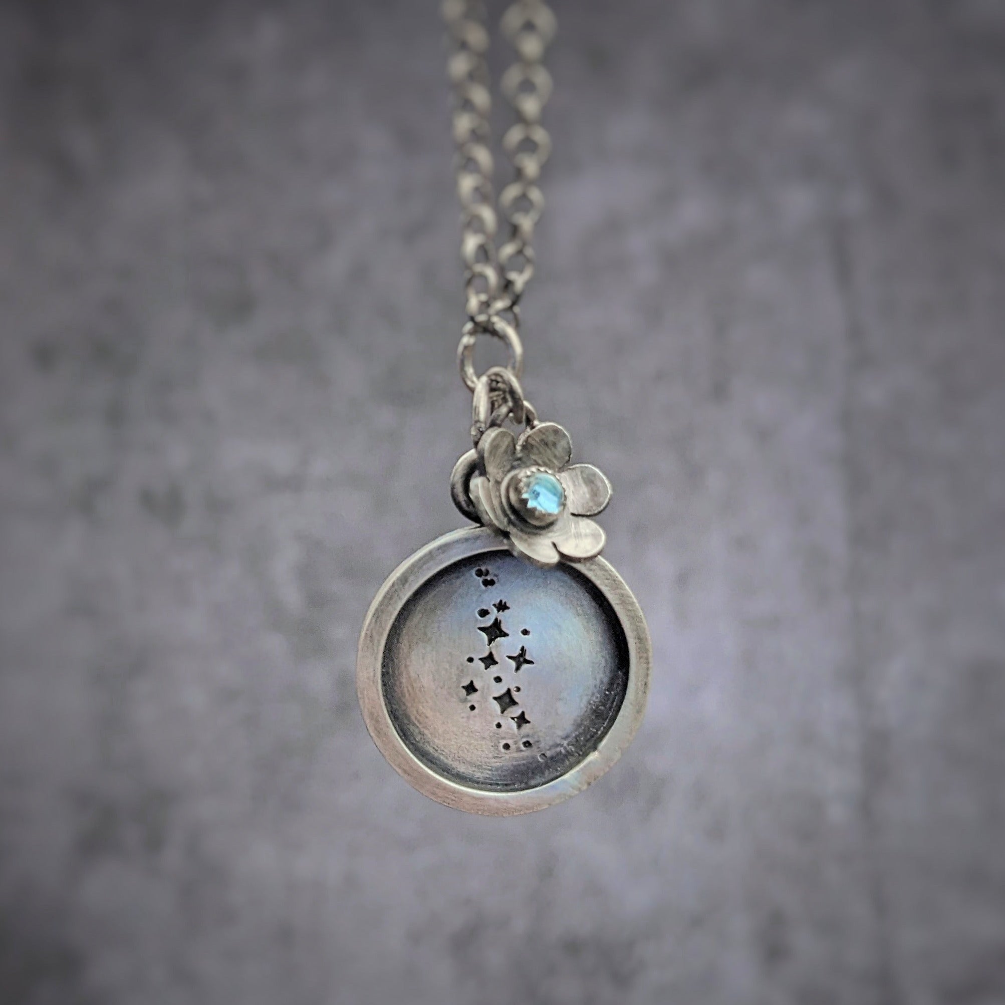 Small Star Cluster Pendant with Blue Topaz Flower Charm