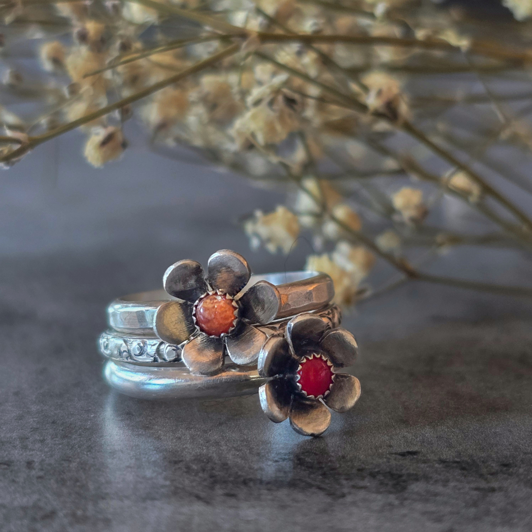 Gemstone Flower Ring with Sunstone