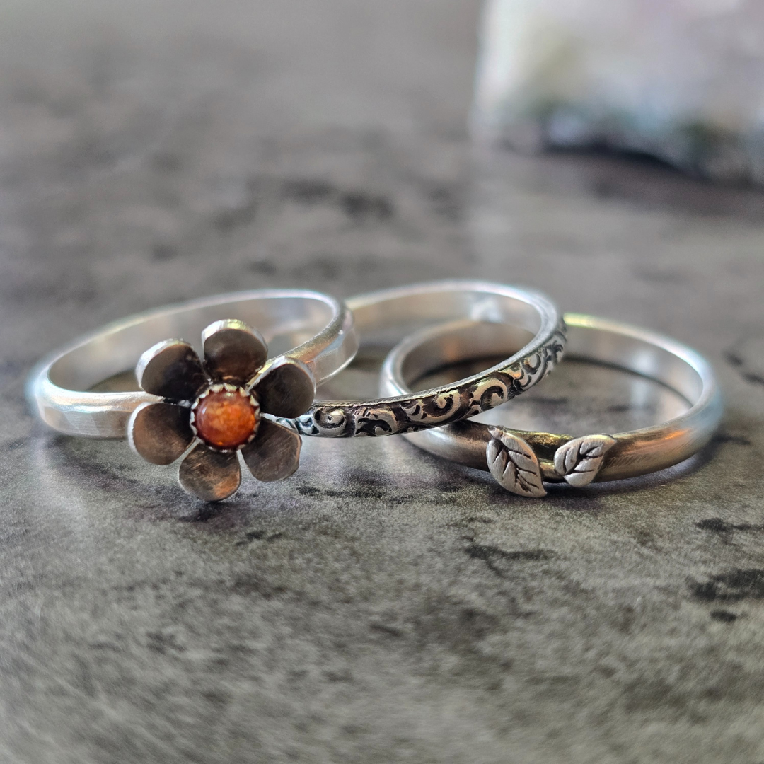 Gemstone Flower Ring with Sunstone