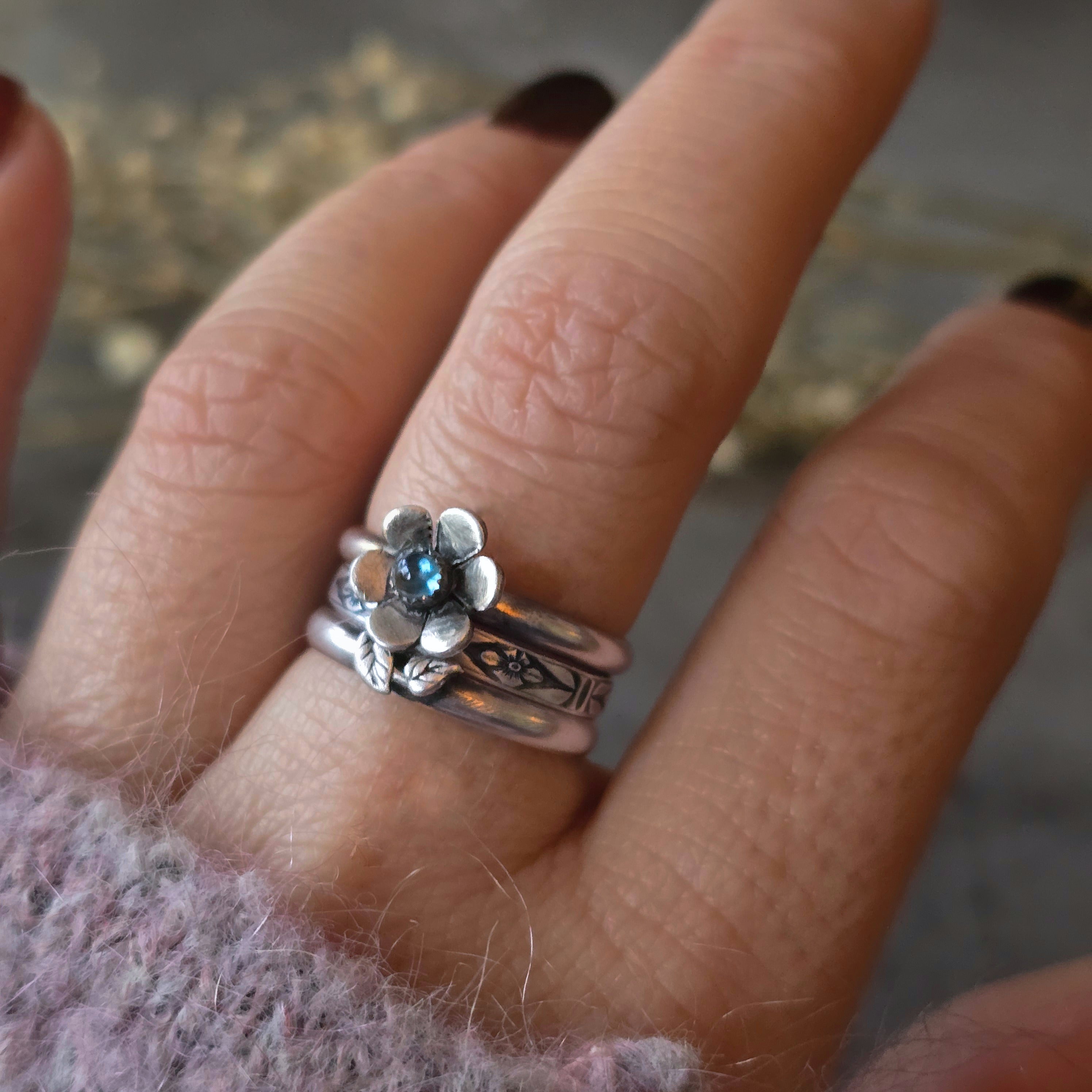 Gemstone Flower Ring with London Blue Topaz