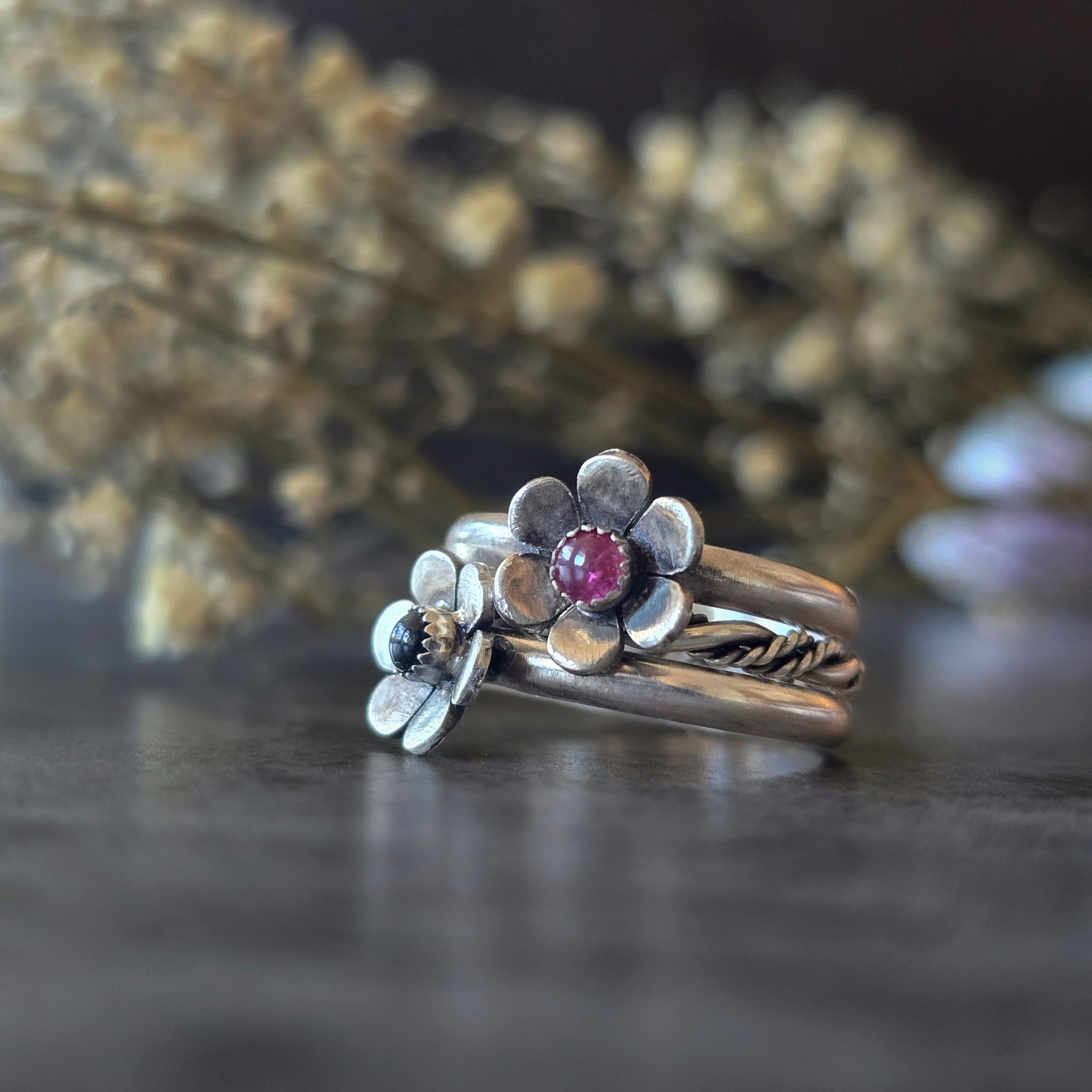 Gemstone Flower Ring with Pink Tourmaline