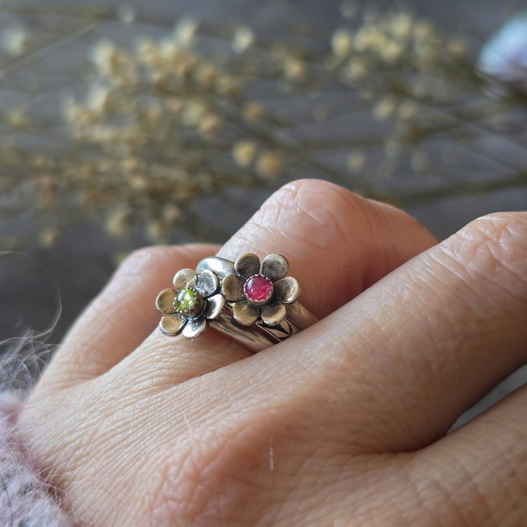 Gemstone Flower Ring with Pink Tourmaline