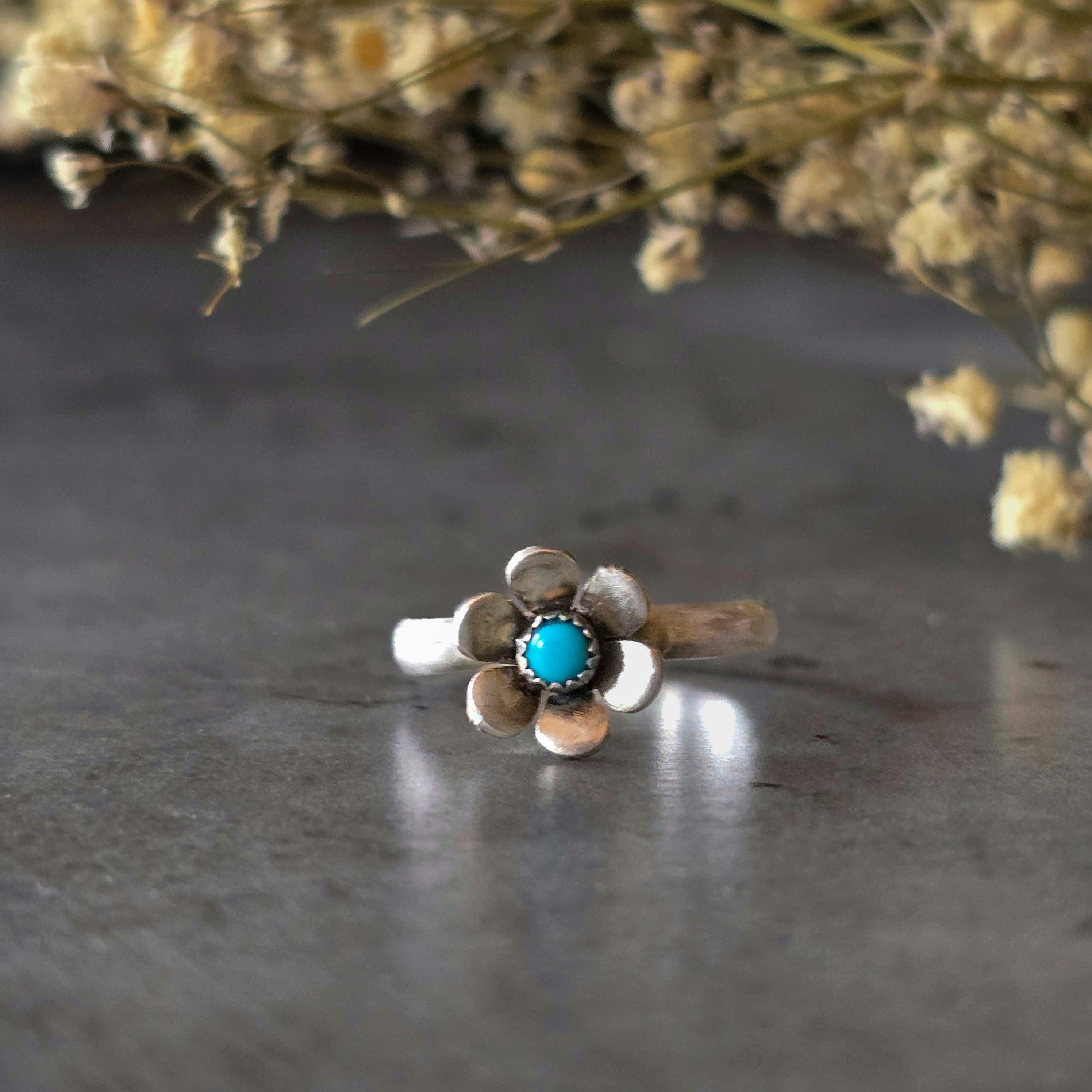 Gemstone Flower Ring with Turquoise